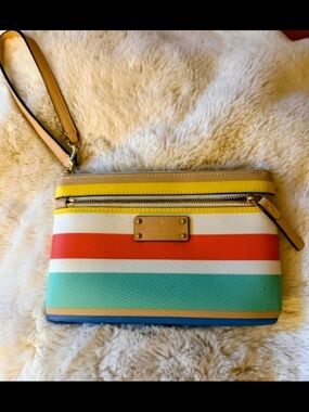 Kate Spade Multi-Color Striped Wristlet - Yellow, Red, Teal